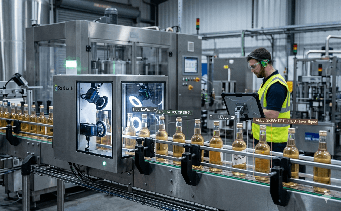 Fill level inspection on a bottling line with vision-based quality checks